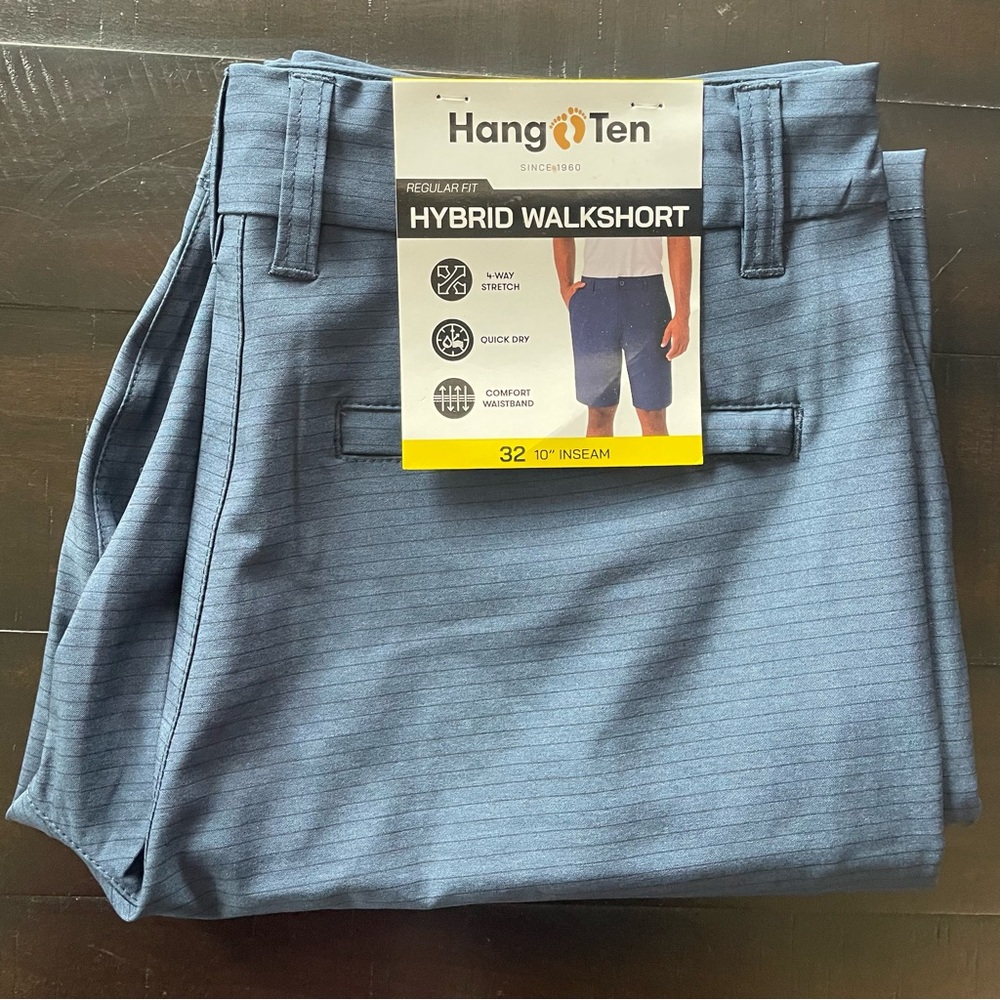 Hang Ten Mens 32 Hybrid 4 Way Stretch Walkshort Blue  Inseam 10" Pockets New